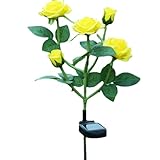 anso 5 Heads Solar Power Rose Flower Garden Stake Outdoor Landscape Lamp Yard LED Light (Yellow)