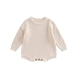XIXIMAON Newborn Sweater Romper Baby Girl Boy Long Sleeve Crew Neck Chunky Knitted Jumper Crotch Button Bodysuit Infant Toddler Fall Winter Clothes (Light Milk White, 0-3 Months)