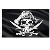 AhfuLife Pirate Flag 3ft x 5ft - CrossKnife Pirate Flag, Jolly Roger Flag Double Sides with Brass Eyelets for Pirate Party Supplies Halloween Decorations Banners