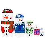 ELUTONG Russian Nesting Dolls for Kids - Traditional Snowman Wooden Matryoshka Nested Dolls, 5Pcs/Set Handmade Stacking Educational Learning Kids Toys