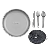 Aomiun Titanium Camping Plate Set - Stainless Steel Knife, Fork, Spoon Included - Premium Quality, Lightweight & Durable - Perfect for Camping, Picnic, Outdoor Adventures - Outdoor Camping Essentials