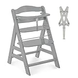 hauck Alpha+, Grey - Wooden High Chair 6 Months to Adult Sustainable FSC® Certified Beechwood Toddler Feeding and Entertainment Chair, Inclusive 5-Point Harness Bumper Bar Crotch Strap