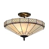 BELOFAY Mission Style Tiffany Ceiling Light Semi Flush Stained Glass Handmade Uplighter Shade Ceiling Lights for Living Room |16x11 Inches (WxH)