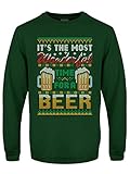 Grindstore Men's It's The Most Wonderful Time For A Beer Christmas Jumper Sweater Bottle Green