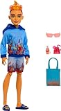 Monster High Scare-adise Island Heath Burns Doll with Flame Hoodie, Swim Trunks and Beach Accessories Like Sunglasses