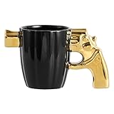 POFET Funny Mug with Gun Handle, Novelty Ceramic Coffee Mugs, Personalised Pistol Coffee Cup, Perfect Novelty Gag Gift