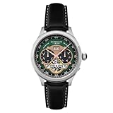 Thomas Earnshaw Men's 43mm Baron Grand Date Calendar Open Heart Automatic Vintage Green Watch with Leather Strap ES-8187-07