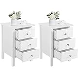 Yaheetech Bedside Table Set of 2, Bedside Cabinet with 3 Drawers and Heavy Duty Solid Pine Wood Legs, Wood Nightstand with Sturdy Structure and Metal Knobs for Bedroom, 40cmL x 40cmW x 60cmH, White