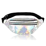 AYNKH Fashion Metallic Bum Bag with Adjustable Strap Smooth Zip Three Compartments, Waterproof Waist Bag Stylish Fanny Pack for Party Festival Sports Outdoor Travel Unisex
