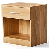 Bonnlo Bedside Table, Mordern Bedside Cabinet, Solid Oak, Nightstand with Storage Drawer and Open Shelf for Bedroom Living Room, 39 x 29x 41 cm (Solid Oak)