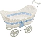 Baby Pram Hamper Wicker Toy Basket with Handles and Wheels Great Gift for Boy & Girl Baby Showers or Newborn Baby Gifts (Blue)