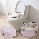 Hibtn Potty Trainer for Toddlers 1-6 Years, 3-in-1 Potty Training Toilet Multi-Stage Convertible Baby Potty Chair with Soft Cushion & Step Stool | Toilet Training Seat for Boys & Girls, Pink