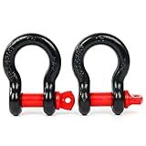 FreeTec 3/4” Bow Shackles D Ring Shackles, 4.75 Tons (9,500 Lbs) Heavy Duty Galvanized Lifting Shackles, 2 Pack Screw Pin D Shackles for Lifting Towing Construction 4x4 Offroad Recovery, Black & Red