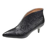 Womens Ankle Boots Patent Leather Split Pattern Slip-On Pointed Toe Retro Low Kitten Heel Breathable Lightweight Leather Boots Black, 6 UK