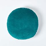 HOMESCAPES Emerald Teal Green Round Velvet Cushion Super Soft Cotton Velvet Filled Scatter Cushion Thick Plain Dark Green Accent Throw Pillow for Sofa and Bed Decoration, 40cm (15") Diameter