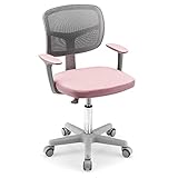 COSTWAY Kids Computer Desk Chair, Children Task Study Chairs with Lumbar Support, Adjustable and Swivel Mesh Chair for School Home Office (Pink)