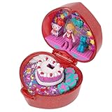 Polly Pocket Mattel 80th Anniversary Compact Playset, Jewelry Box with Doll, Balloon Pet, and Wearable Ring, Ring Box with Celebration Theme, JGK21