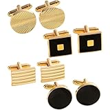 Cufflinks for Men, 4 Pairs Gold Cufflinks, Classic Cuff Links for Business, Wedding, Formal Events, Elegant Gift for Grooms and Professionals
