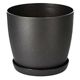 Flower Pots 6 Colours 8 sizes Matt Plastic Plant Pots Planter + Saucer Tray Deco (Black Matt, 30 cm)