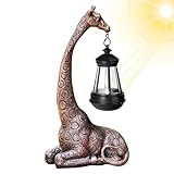 Solar Giraffe Lantern With Lights - Backyard Ornament Animal Resin Statue and Yard Art Sculpture for Holiday Housewarming