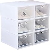 Holdfiturn 6 Pack Shoe Box, Plastic Shoe Storage Boxes, Stackable Shoes Boxes, Clear Display Kids Shoes Transparent Shoe Organiser Storage 31cm x 21cm x 12 cm, Small Storage Boxes White1
