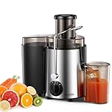 Juicer Machines, FOHERE Centrifugal Juicer Extractor Max Power 900W,Large 3” Feed Chute for Whole Fruit and Vegetables,3 Speed Control, 400w Motor,Cleaning Brush and Recipe Included (Silver)