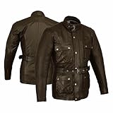 Bikers Gear Australia Classic Vintage Style Waxed Trail Blazer Leather Retro Motorcycle Jacket with CE1621-1 5 Piece Removable Armour, Brown, Size Large, waxjktbrown-L