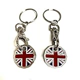 UK Phoenix Trolley Token New £1 Coin Shape 12 Sided Shopping Cart Key Ring Release Shop Locker Keychain (2 x Union Jack)