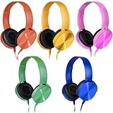 XOSDA Kids Headphones Bulk 5 Pack for School Classroom Students K-12, Wholesale Wired Durable Headphones for Children Toddler Boys Girls Computer Chromebook Laptop PC (LS450, 5 Mixed)