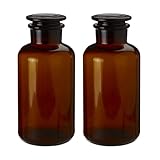 UNIQUE HOME LIVING Apothecary Jar Set of 2 Reagent Bottles, 500ml Amber Glass Storage Jars with Lid, Reusable Vintage Refillable Container for Herbs, Spices, Oils, Bath Salts, Lotion, Perfume