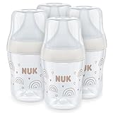 NUK Perfect Match Baby Bottles Set | 0+ Months | Adapts to Baby's Palate | Temperature Control | Anti Colic Vent | 150 ml | BPA-Free | Small Silicone Teat | Rainbow | 4 Count