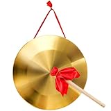 ZEAYEA 12.6 inch Gong Instrument, Chinese Traditional Percussion Instrument Copper Gong with Beater and Red Hanging Ribbon for Celebration, Party, Festivals