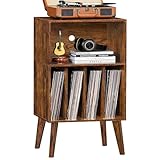 LELELINKY Record Player Stand, Turntable Stand Hold Up To 160 Albums, Mid-Century Vinyl Storage Table With Legs, Record Player Holder Display Cabinet Rack For Bedroom Living Room, Brown