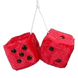 KAIAIWLUO Furry Dice, Car Mirror Hanging Couple Fuzzy Plush Dice with Dots for Car Interior Ornament Decoration, Black and Red, 7.5CM