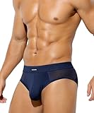 Mauro Kane Men's Underwear Briefs Mesh Sexy Underwear Low Rise Underpants Anti Chafing Ice Silk Briefs,Navy-XL