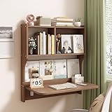 Multifunctional Wall Mounted Folding Table with Foldable Top & Storage Bookshelves – Perfect for Home Office Bedroom Space Saving Design Easy Installation