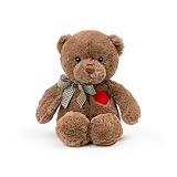 Adorlynetty 11” Small Teddy Bear with Heart Cute Brown Teddy Bear Stuffed Animals for Valentines Day Soft Bear Plushie