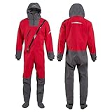 Dry Suits for Men in Cold Water Kayaking, 4-Layer Waterproof Fabric Kayak Drysuit With Hooded, Demanding Whitewater Paddling,Ocean Padding,River Snorkeling,Neoprene Diving,Zipper (Red, Large)