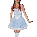 Women Sexy Sleeveless Square Neck Bustier Mini Gingham Dress Blue White Plaid Lace Trim Ruffle A-Line Dress (Blue, XXL)