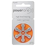 Pack of 6 PowerOne Type P 13 Hearing Aid Batteries (for Hearing Aid: Interton)