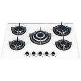 SIA GHG703WH 70cm White Glass 5 Burner Gas Hob With Iron Pan Stands & Wok Burner
