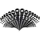 saerryor 50PCS Ear Stretching Kit, 14G-00G Acrylic Ear Taper Kit and Silicone Tunnel, Ear Gauges Expander Set,Black Ear Stretcher, Body Piercing Jewelry
