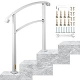 VEVOR 3-Step Handrails for Outdoor Steps Fits 1 or 3 Steps Matte White Stair Rail Wrought Iron Handrail with Installation Kit Hand Rails for Outdoor Step