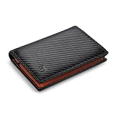 TEEHON® Wallets RFID Blocking Carbon Fibre Leather Mens Wallets with Zip Coin Pocket, 11 Card Holders, 2 ID Windows, 2 Banknote Compartments, Trifold Vertical, Black Orange