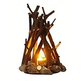 Lancoon Retro Bonfire Light with Campfire Effect Rechargeable LED Flame Lamp Tree Branch Shape 3 Modes Safety Indoor Outdoor for Tabletop Home Christmas Decoration
