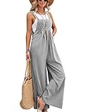 SotRong Dungarees for Women Uk Wide Leg Jumpsuit With Pocket Casual Sleeveless Strappy Culottes Bib Overall Loose Fit Baggy Fit Hippie Playsuits Summer Boho Romper Grey M