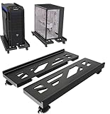 Hmseng Adjustable Pc Stand for Floor, Cpu Tower Stand with 4 Rolling Caster Wheels for Floor Carpet Gaming PC Case-Dark Black