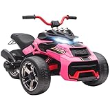 AIYAPLAY Kids Electric Ride On Car, 12V Battery Powered Ride On ATV with MP3 Player, Horn, 2 Speeds, LED Lights, 3 Wheeler Electric Vehicle Toy Car for Boys & Girls Ages 3-8, Pink