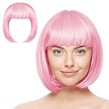 Aomig Pink/B Short Bob Wig for Women, 3 PCS, Synthetic Straight Wig, Heat Resistant, Modern Style, Perfect for Cosplay, Parties & Everyday Use