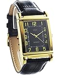 ERIKSEN Men's XL Vintage Retro Rectangular Leather Strap Analog Watch Gold COT-G